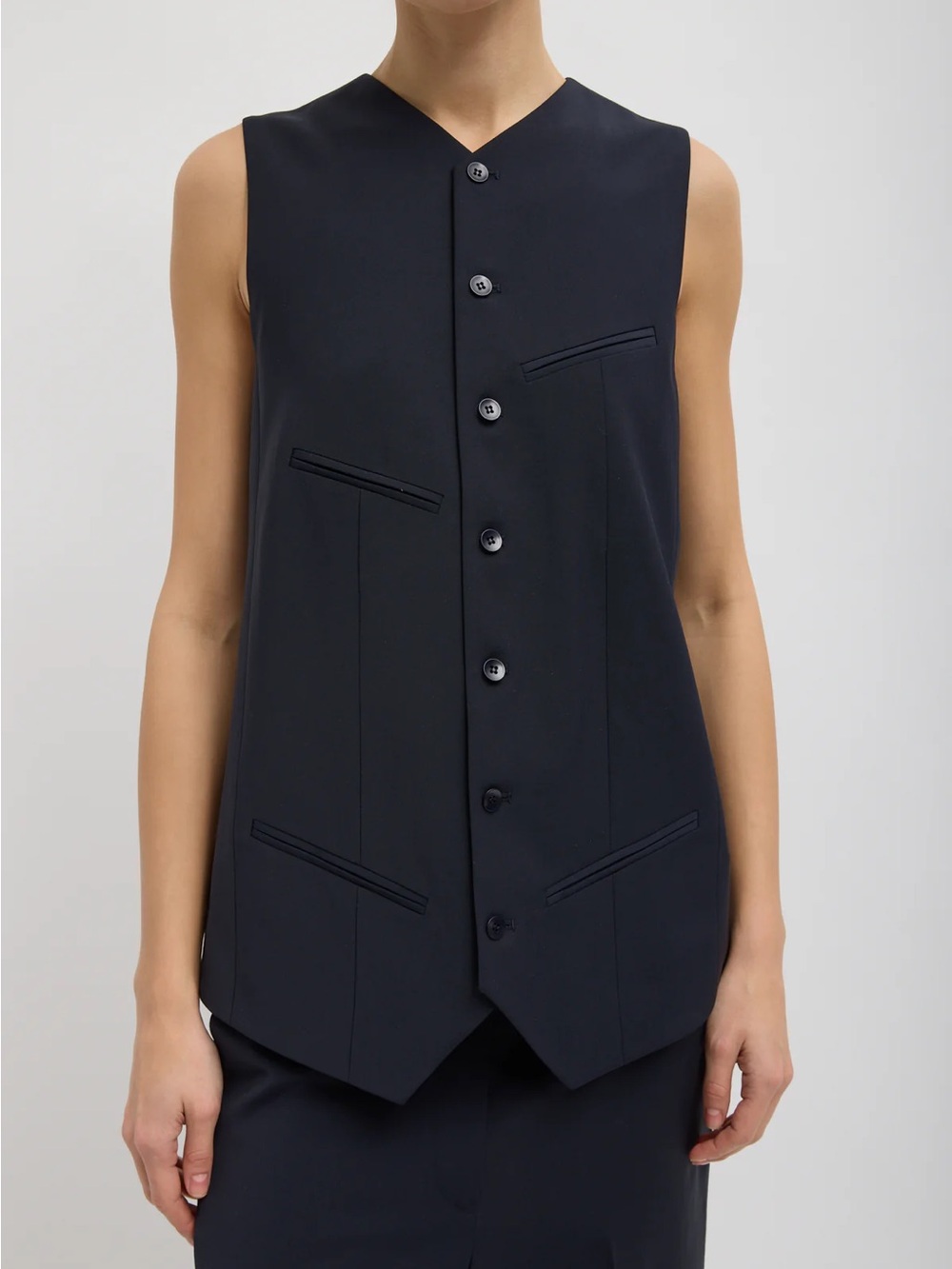 Tibi Tropical Wool Easy Vest Navy